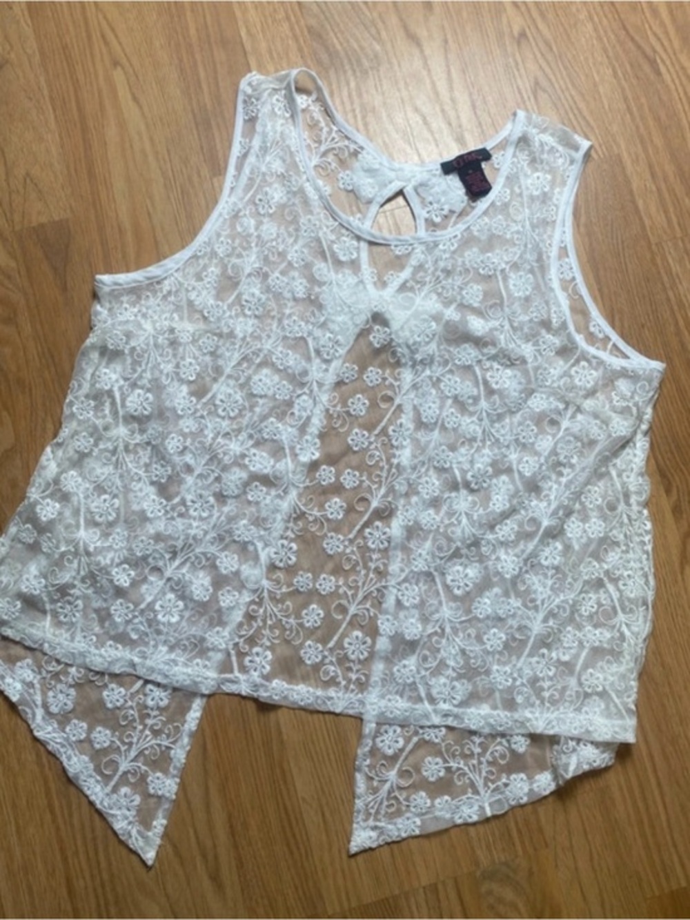Sheer White Floral Lace Tank Top by It’s Pink XL EUC
